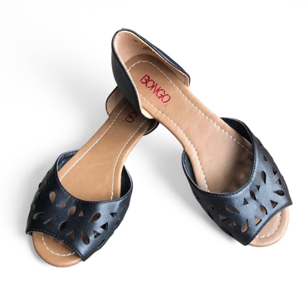 NWOT BONGO Women’s Black Laser-Cut D'Orsay Peep-Toe Flats Size 7M